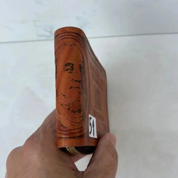 Vintage Mens 100 Dollar Bill Leather Bifold Wallet Brown Size 5"x3.5" - Picture 8 of 10